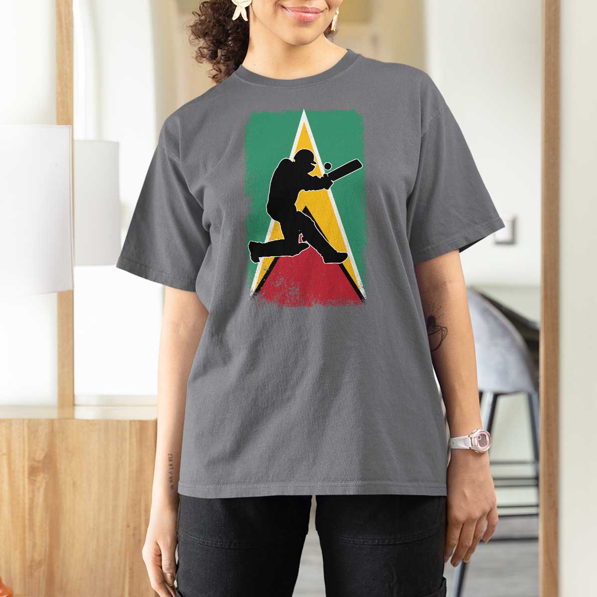 Guyana Cricket T Shirt For Women Retro Vintage Sport Guyanese Flag West Indies Cricket Fan