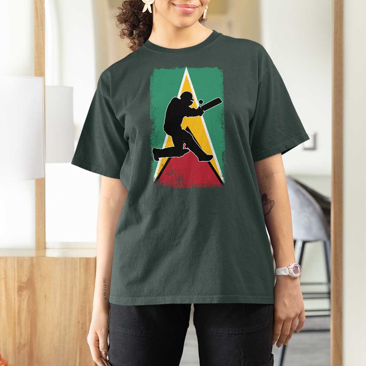 Guyana Cricket T Shirt For Women Retro Vintage Sport Guyanese Flag West Indies Cricket Fan