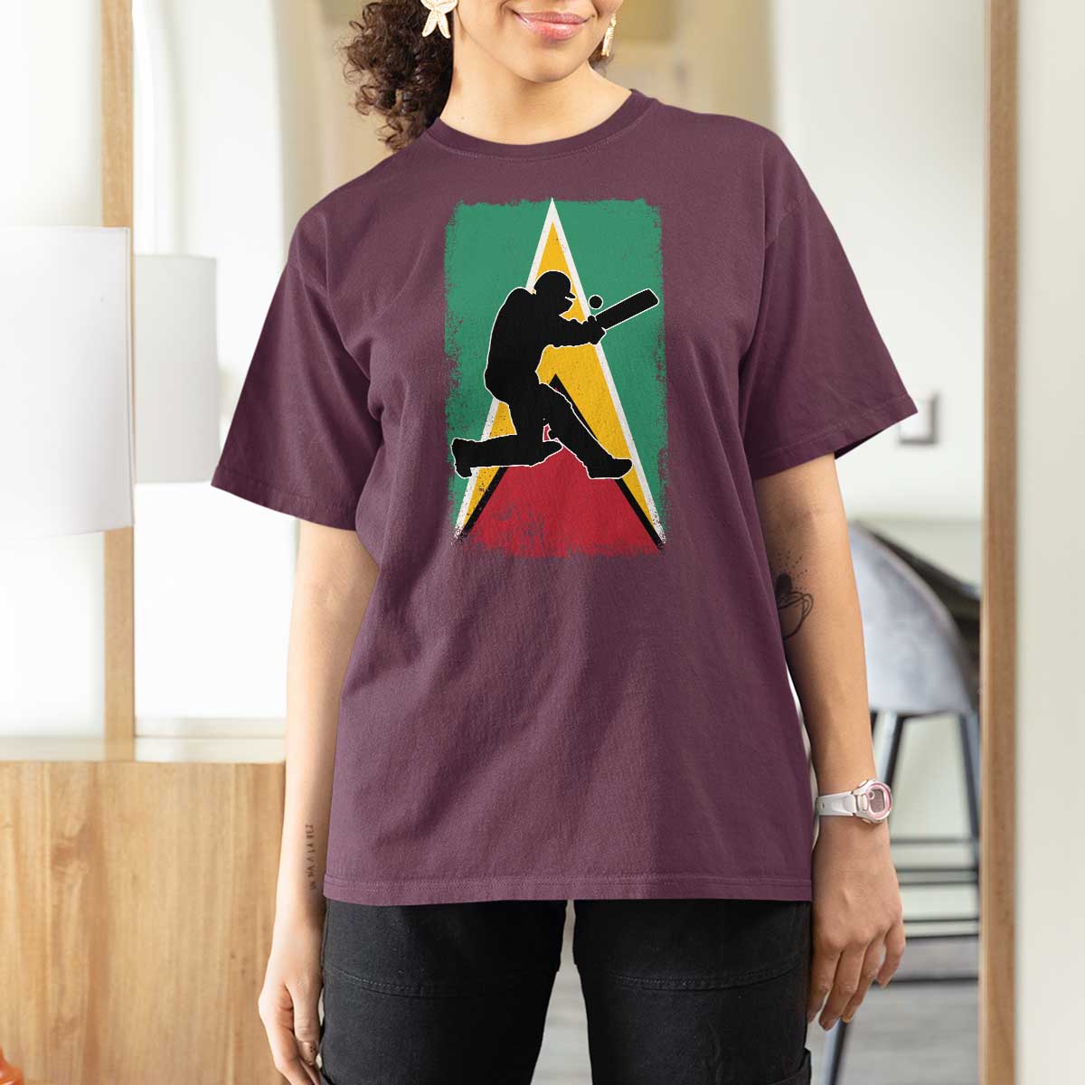 Guyana Cricket T Shirt For Women Retro Vintage Sport Guyanese Flag West Indies Cricket Fan