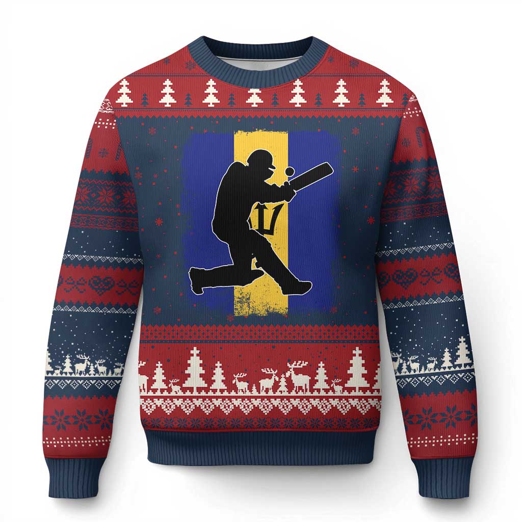 Barbados Cricket Ugly Christmas Sweater Retro Vintage Sport Bajan Flag West Indies Cricket Fan