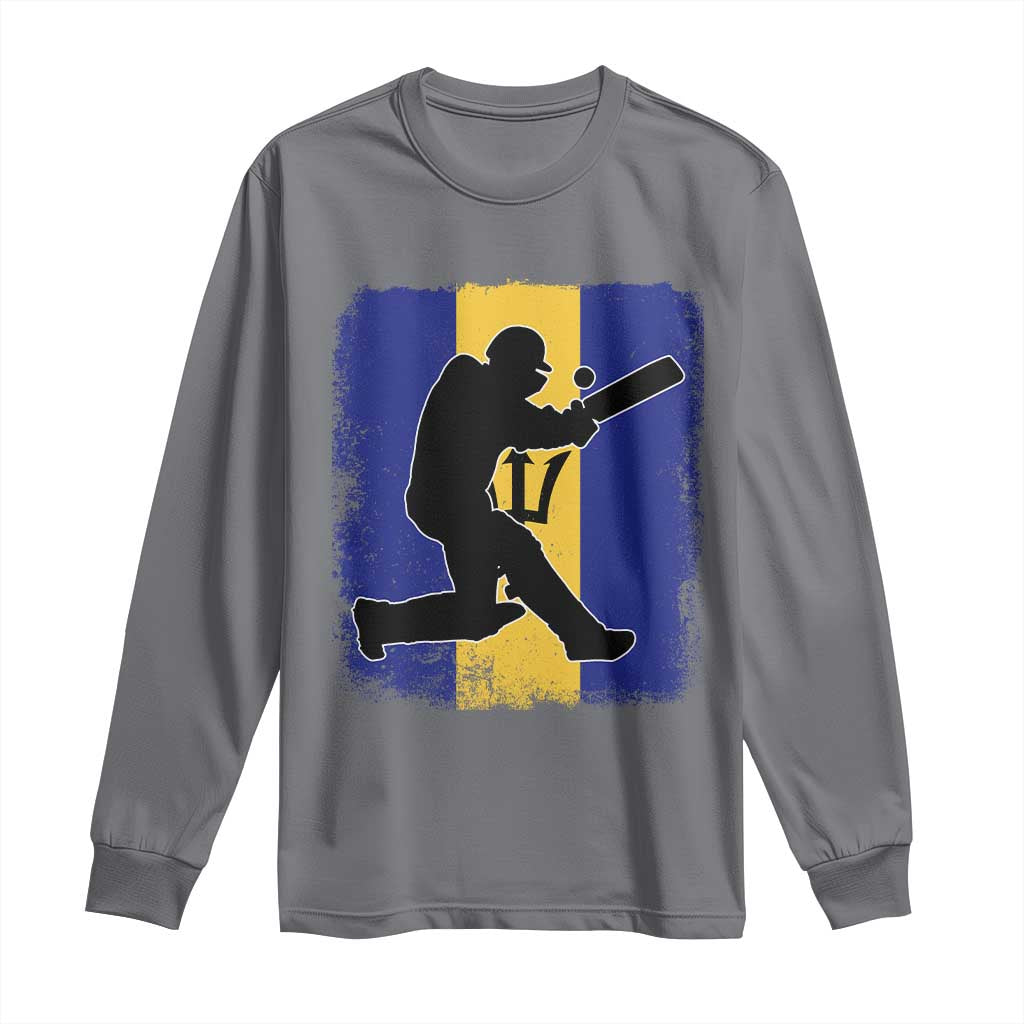 Barbados Cricket Long Sleeve Shirt Retro Vintage Sport Bajan Flag West Indies Cricket Fan