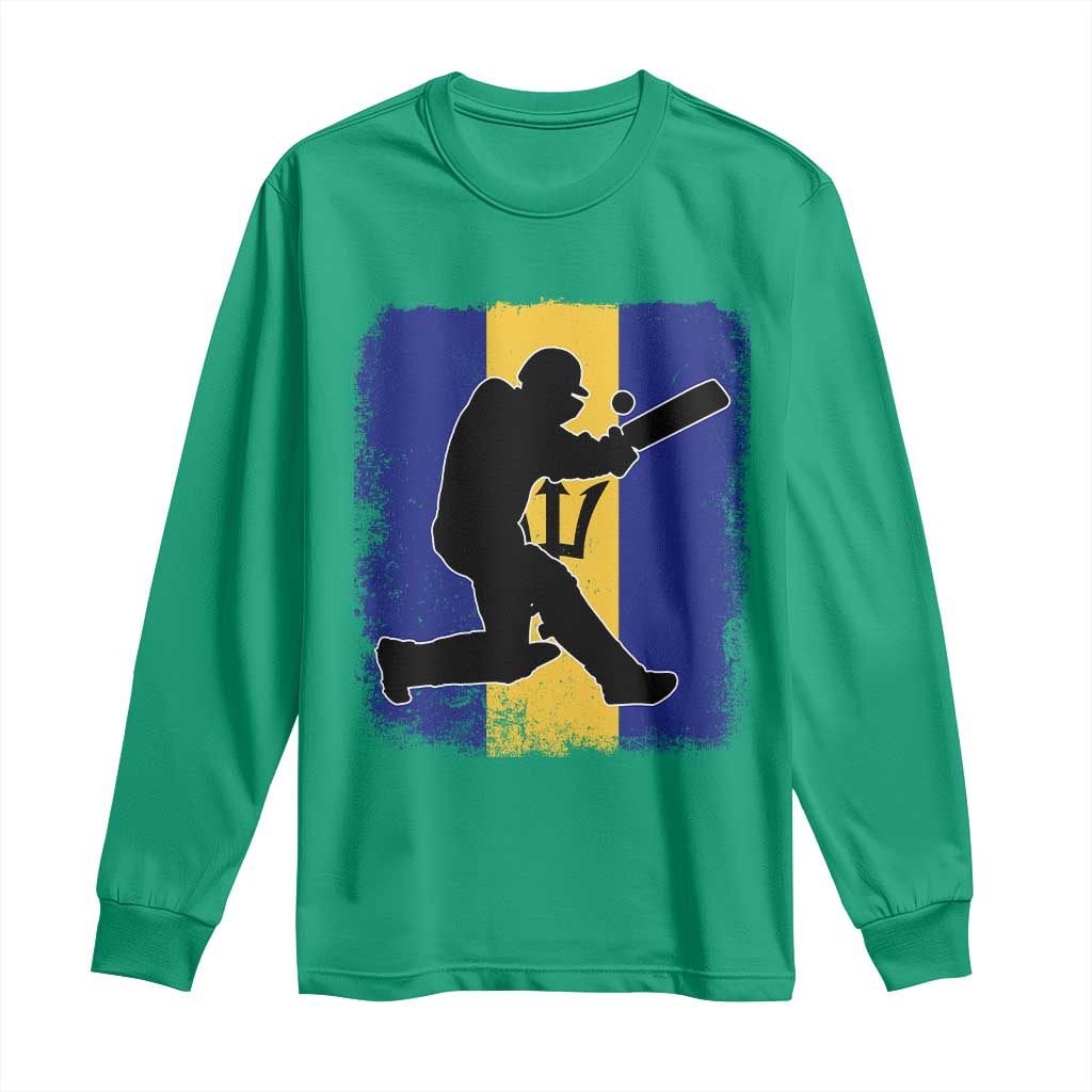 Barbados Cricket Long Sleeve Shirt Retro Vintage Sport Bajan Flag West Indies Cricket Fan