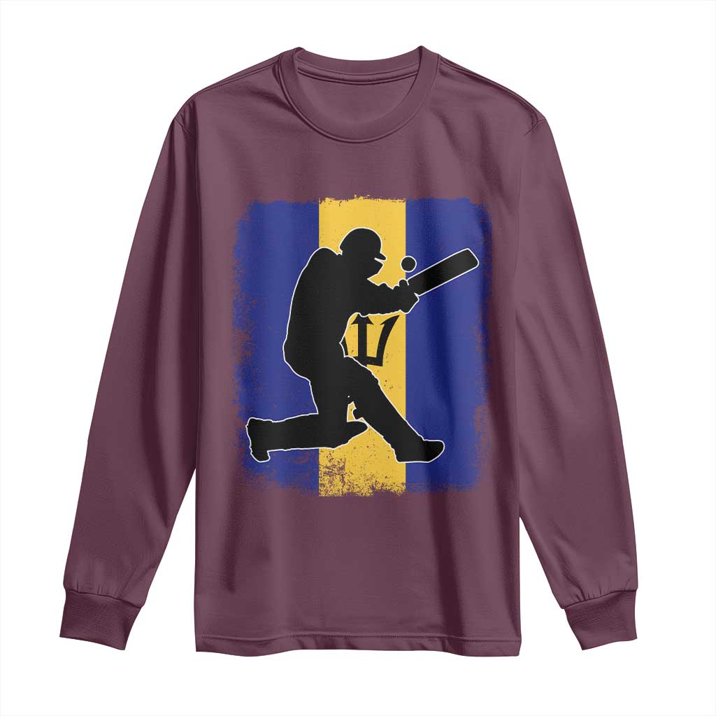 Barbados Cricket Long Sleeve Shirt Retro Vintage Sport Bajan Flag West Indies Cricket Fan