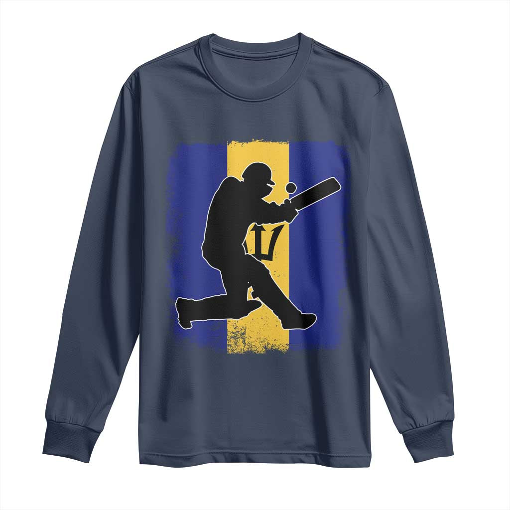 Barbados Cricket Long Sleeve Shirt Retro Vintage Sport Bajan Flag West Indies Cricket Fan