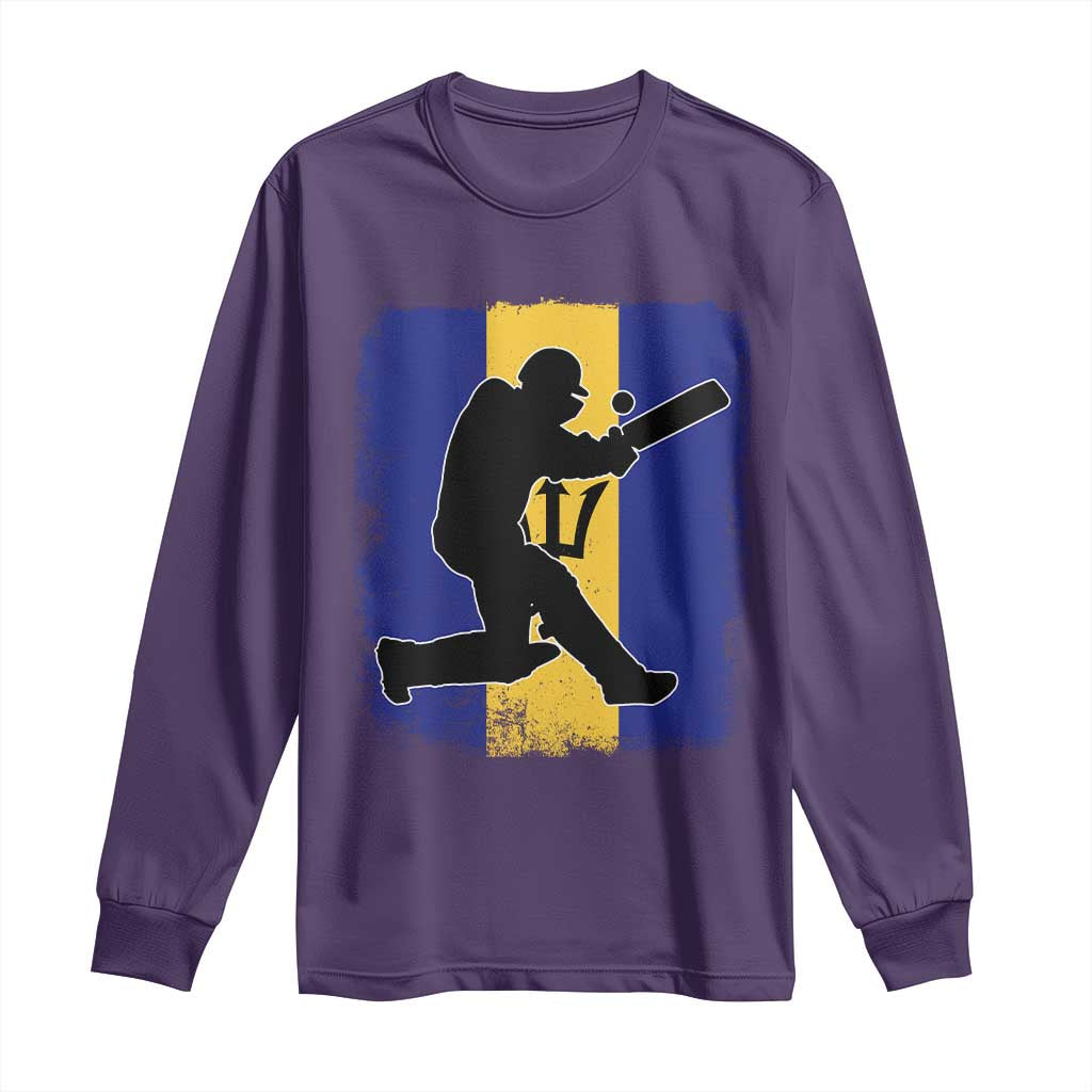 Barbados Cricket Long Sleeve Shirt Retro Vintage Sport Bajan Flag West Indies Cricket Fan