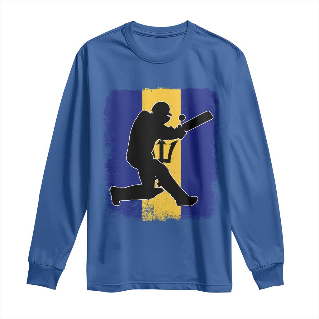 Barbados Cricket Long Sleeve Shirt Retro Vintage Sport Bajan Flag West Indies Cricket Fan