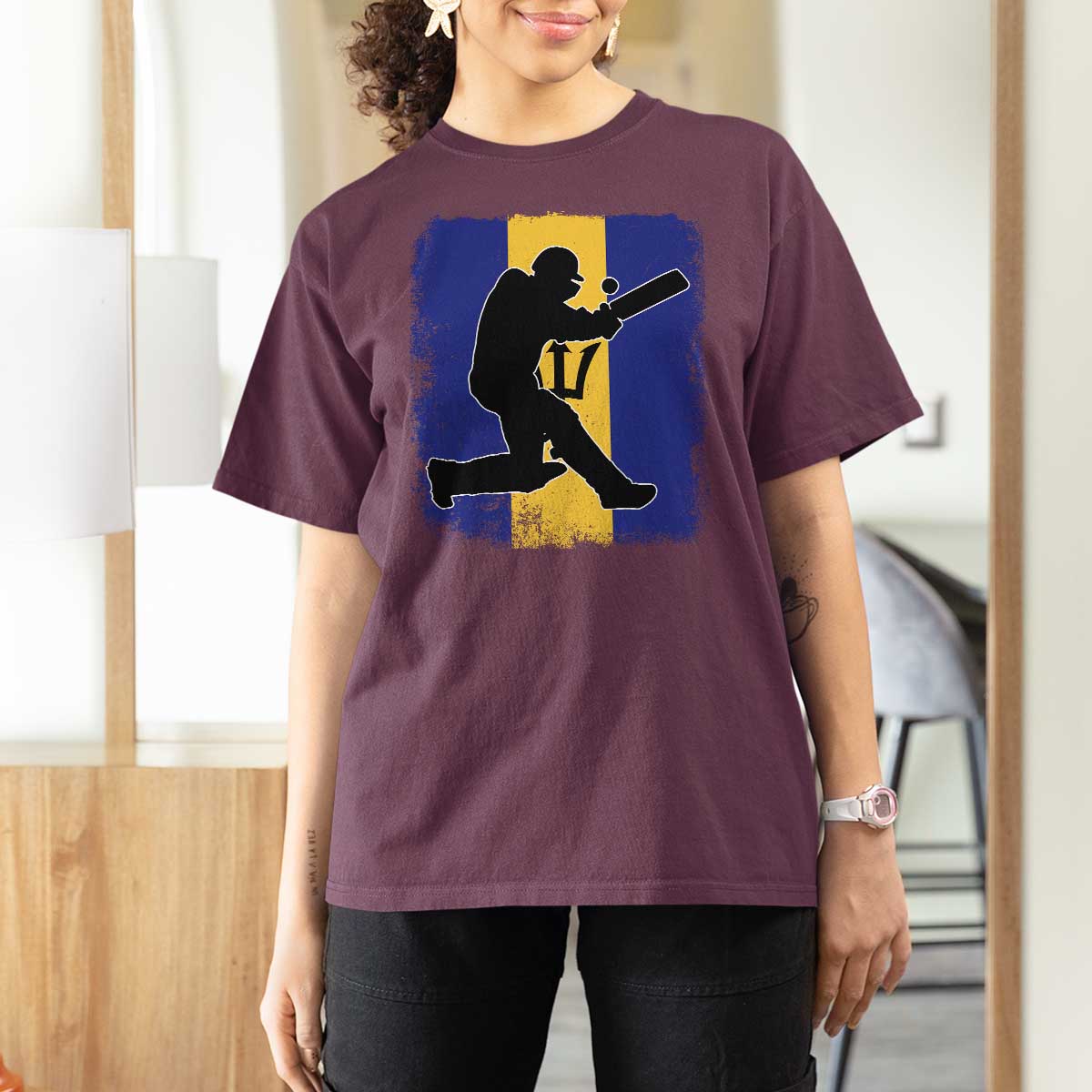 Barbados Cricket T Shirt For Women Retro Vintage Sport Bajan Flag West Indies Cricket Fan