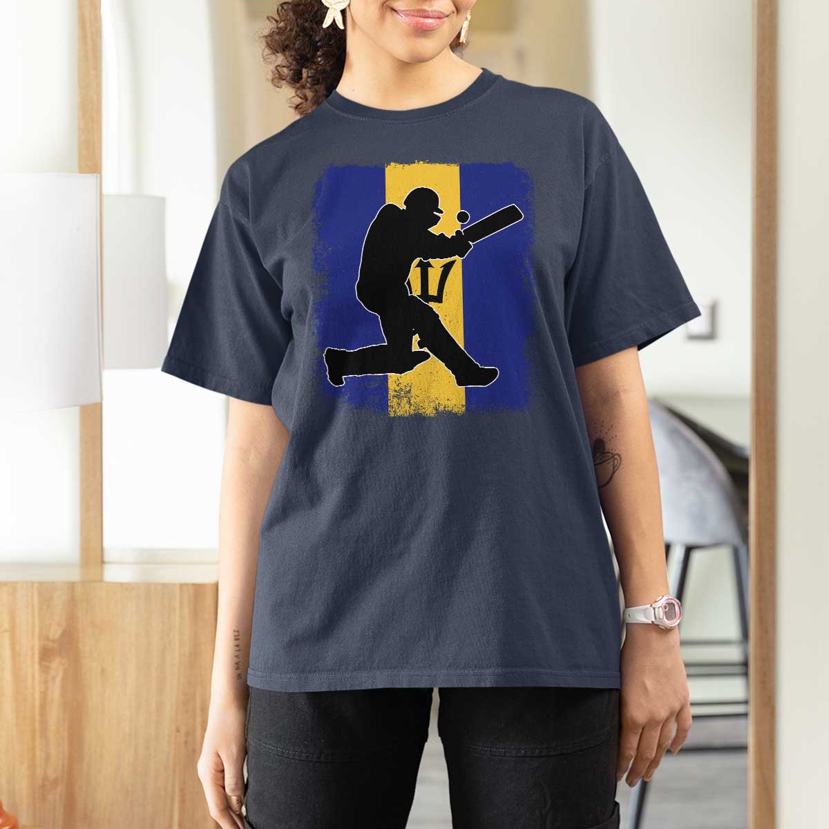 Barbados Cricket T Shirt For Women Retro Vintage Sport Bajan Flag West Indies Cricket Fan