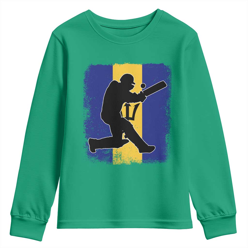 Barbados Cricket Youth Sweatshirt Retro Vintage Sport Bajan Flag West Indies Cricket Fan