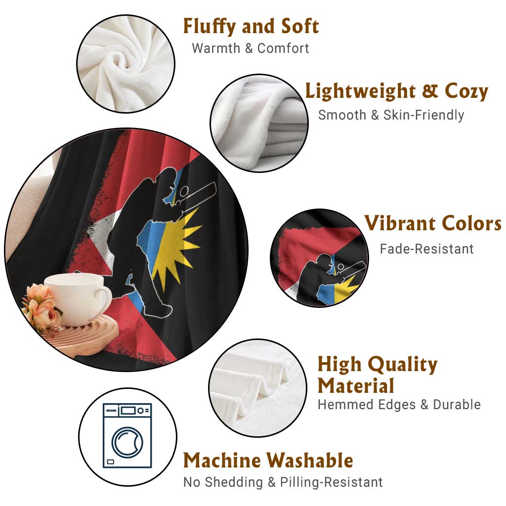 Antigua and Barbuda Cricket Throw Blanket Retro Vintage Sport Antiguan Flag West Indies Cricket Fan