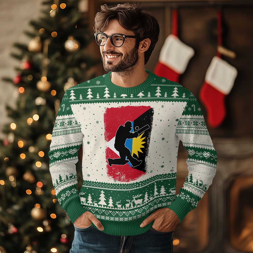 Antigua and Barbuda Cricket Ugly Christmas Sweater Retro Vintage Sport Antiguan Flag West Indies Cricket Fan