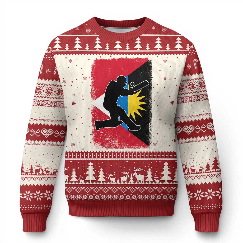 Antigua and Barbuda Cricket Ugly Christmas Sweater Retro Vintage Sport Antiguan Flag West Indies Cricket Fan