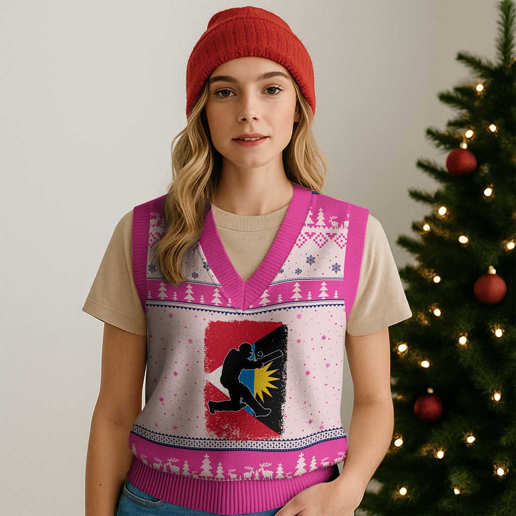 Antigua and Barbuda Cricket V-Neck Knit Sweater Vest Retro Vintage Sport Antiguan Flag West Indies Cricket Fan