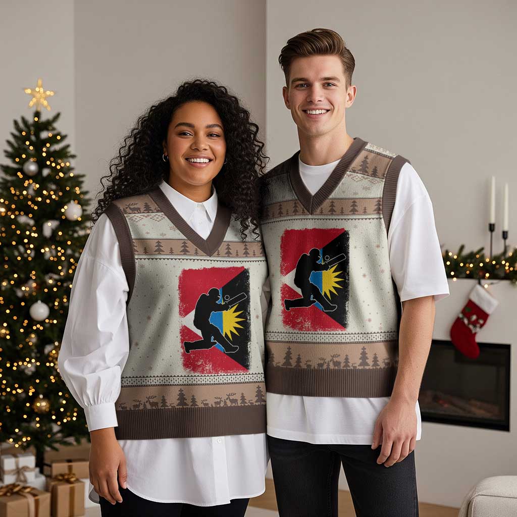 Antigua and Barbuda Cricket V-Neck Knit Sweater Vest Retro Vintage Sport Antiguan Flag West Indies Cricket Fan