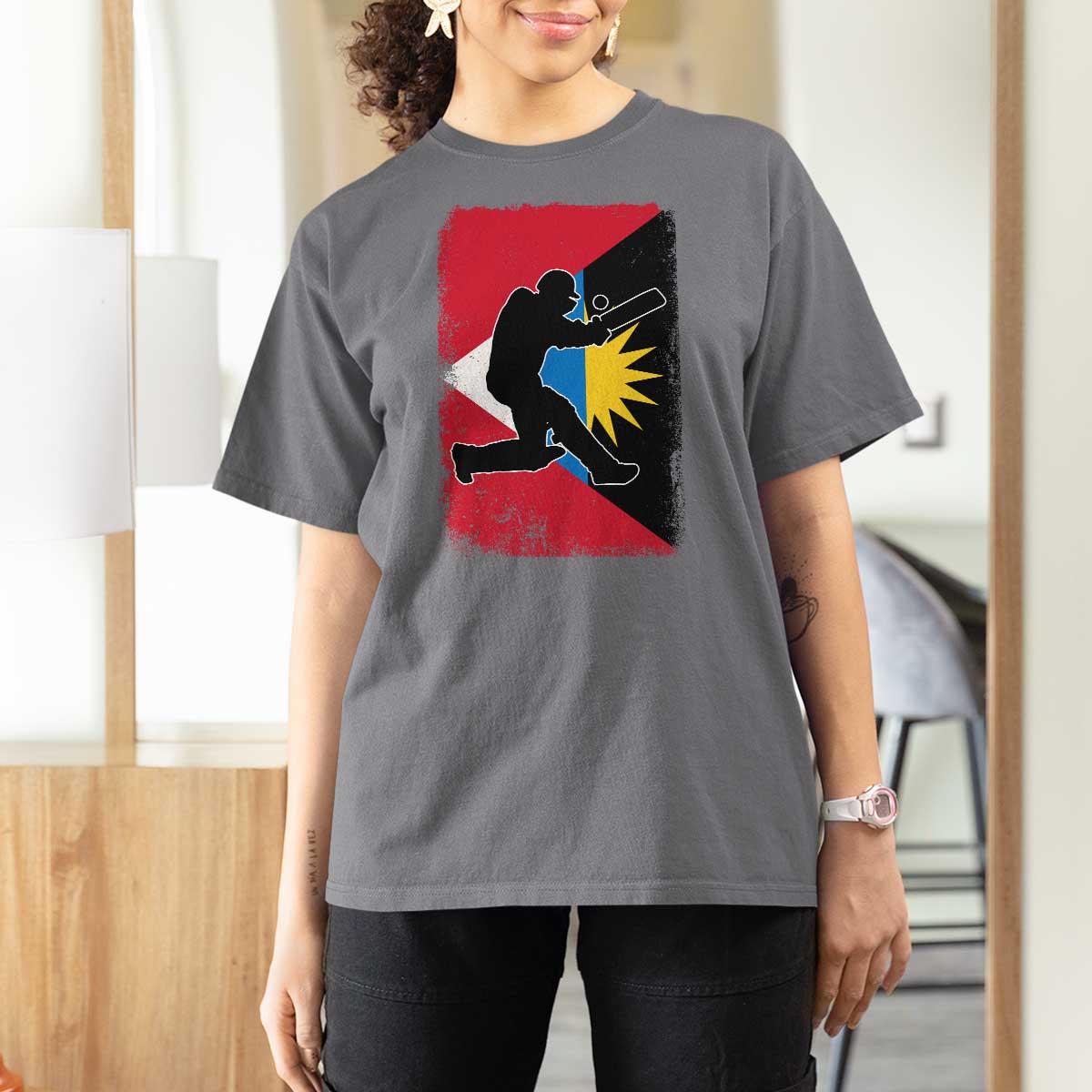 Antigua and Barbuda Cricket T Shirt For Women Retro Vintage Sport Antiguan Flag West Indies Cricket Fan