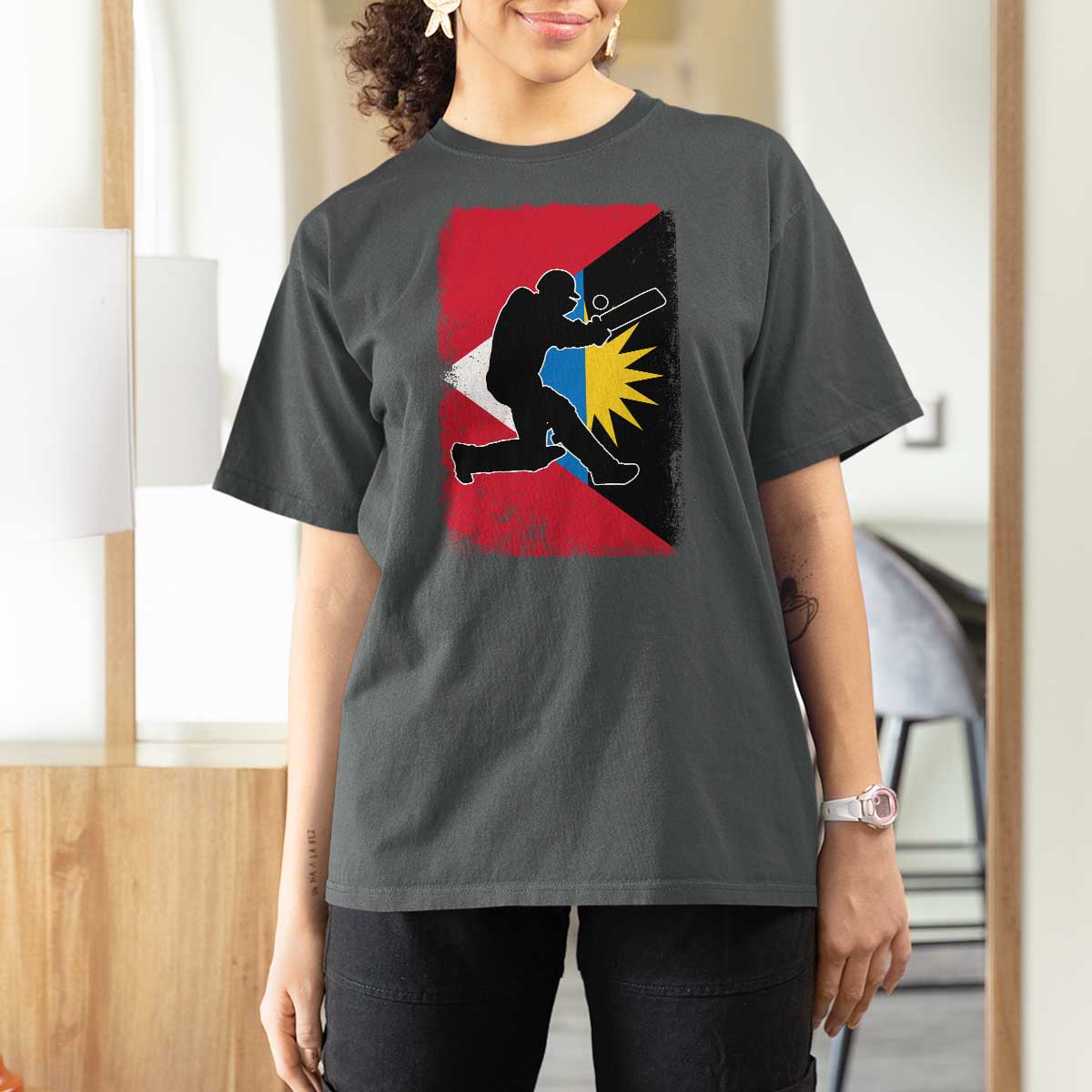 Antigua and Barbuda Cricket T Shirt For Women Retro Vintage Sport Antiguan Flag West Indies Cricket Fan