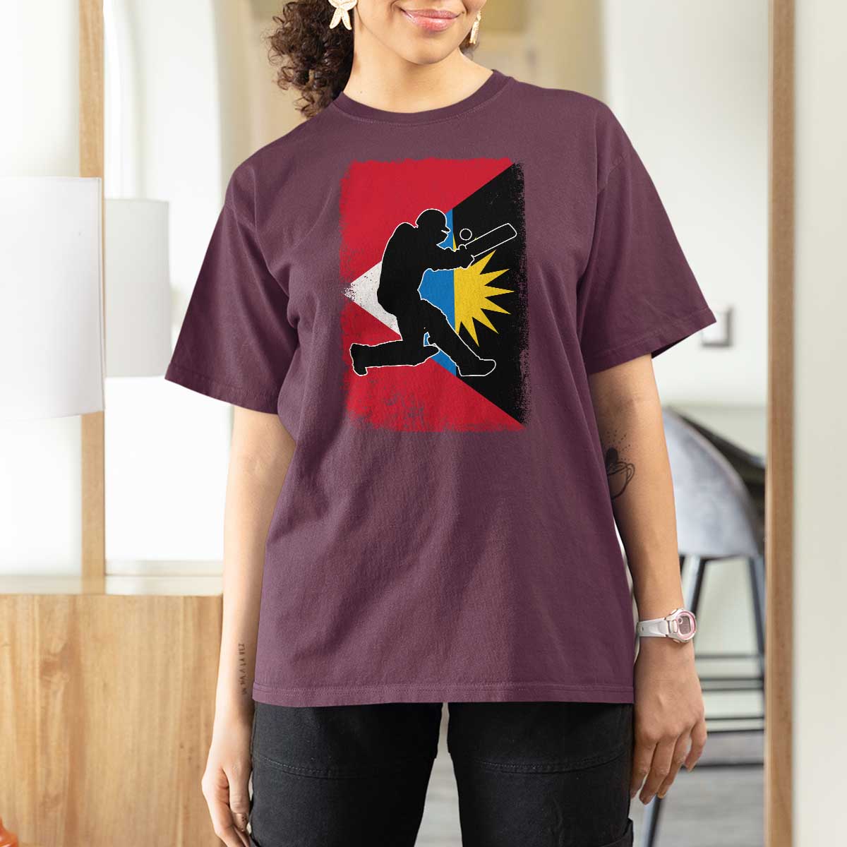 Antigua and Barbuda Cricket T Shirt For Women Retro Vintage Sport Antiguan Flag West Indies Cricket Fan