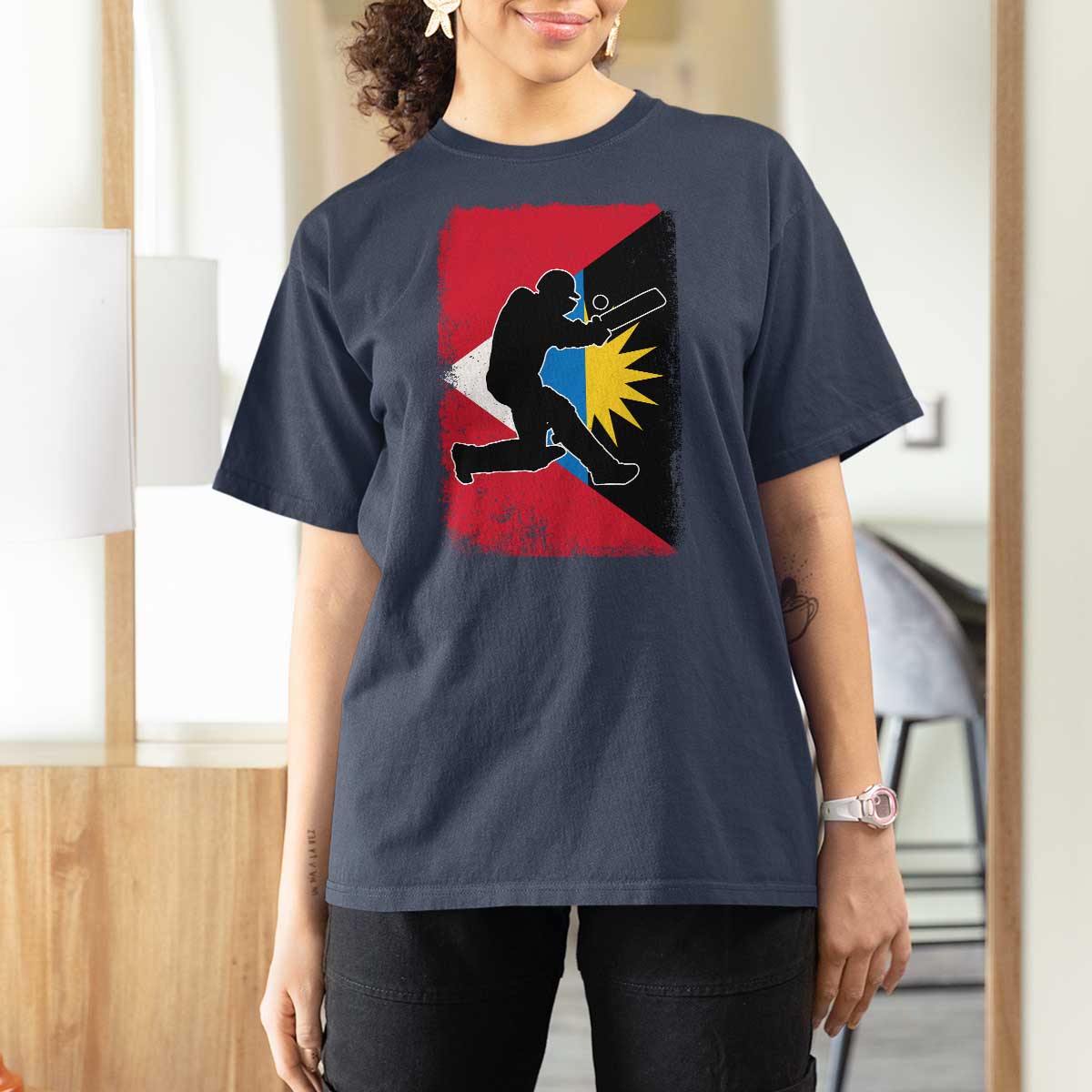 Antigua and Barbuda Cricket T Shirt For Women Retro Vintage Sport Antiguan Flag West Indies Cricket Fan