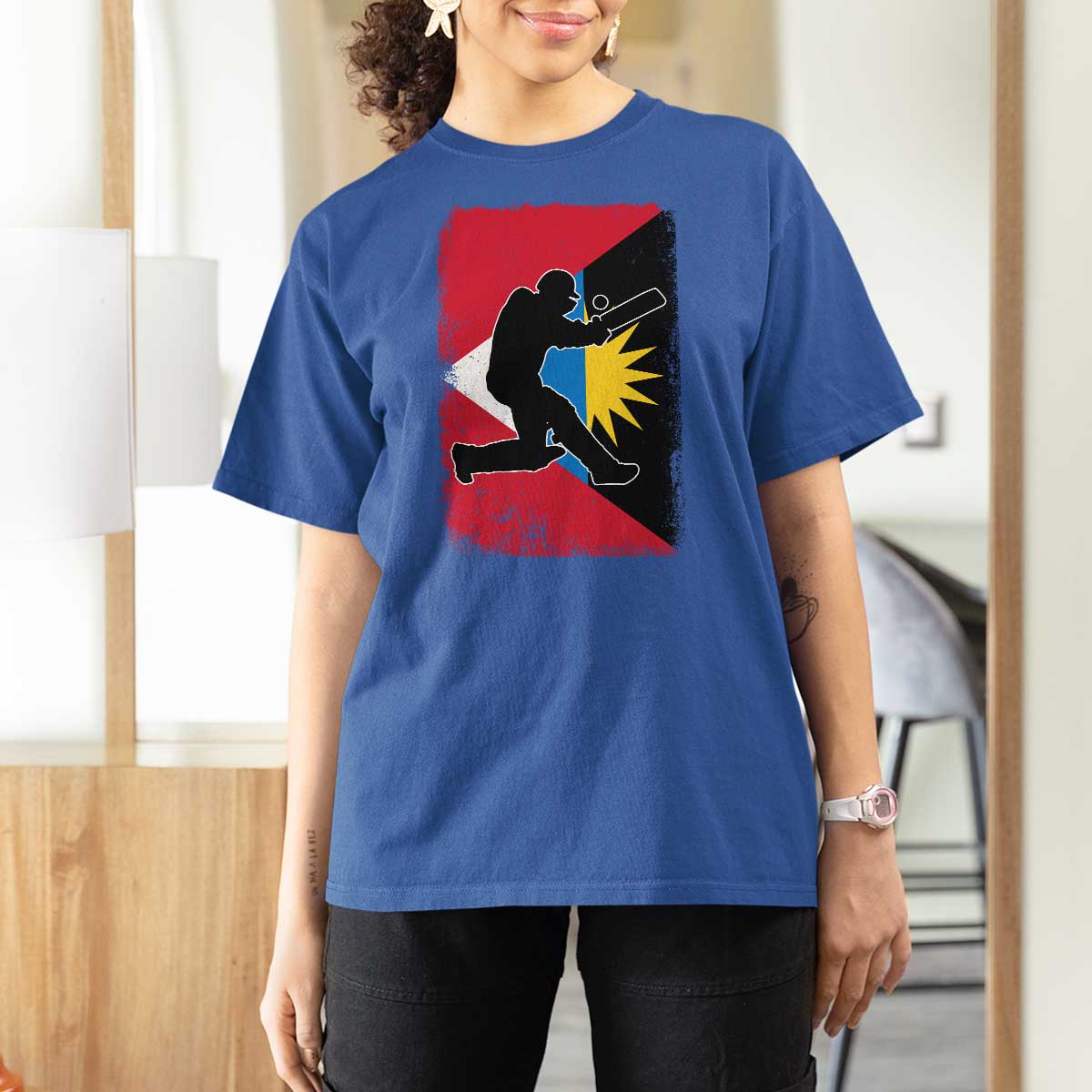 Antigua and Barbuda Cricket T Shirt For Women Retro Vintage Sport Antiguan Flag West Indies Cricket Fan