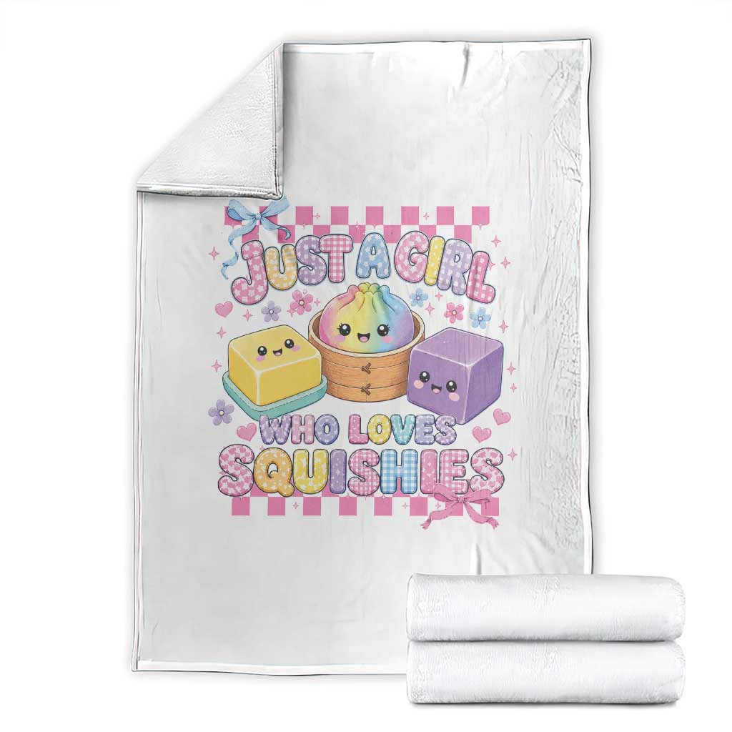 Just A Girl Who Loves Squishies Throw Blanket Cute Kawaii Dumpling Graphic Coquette Bow Girls