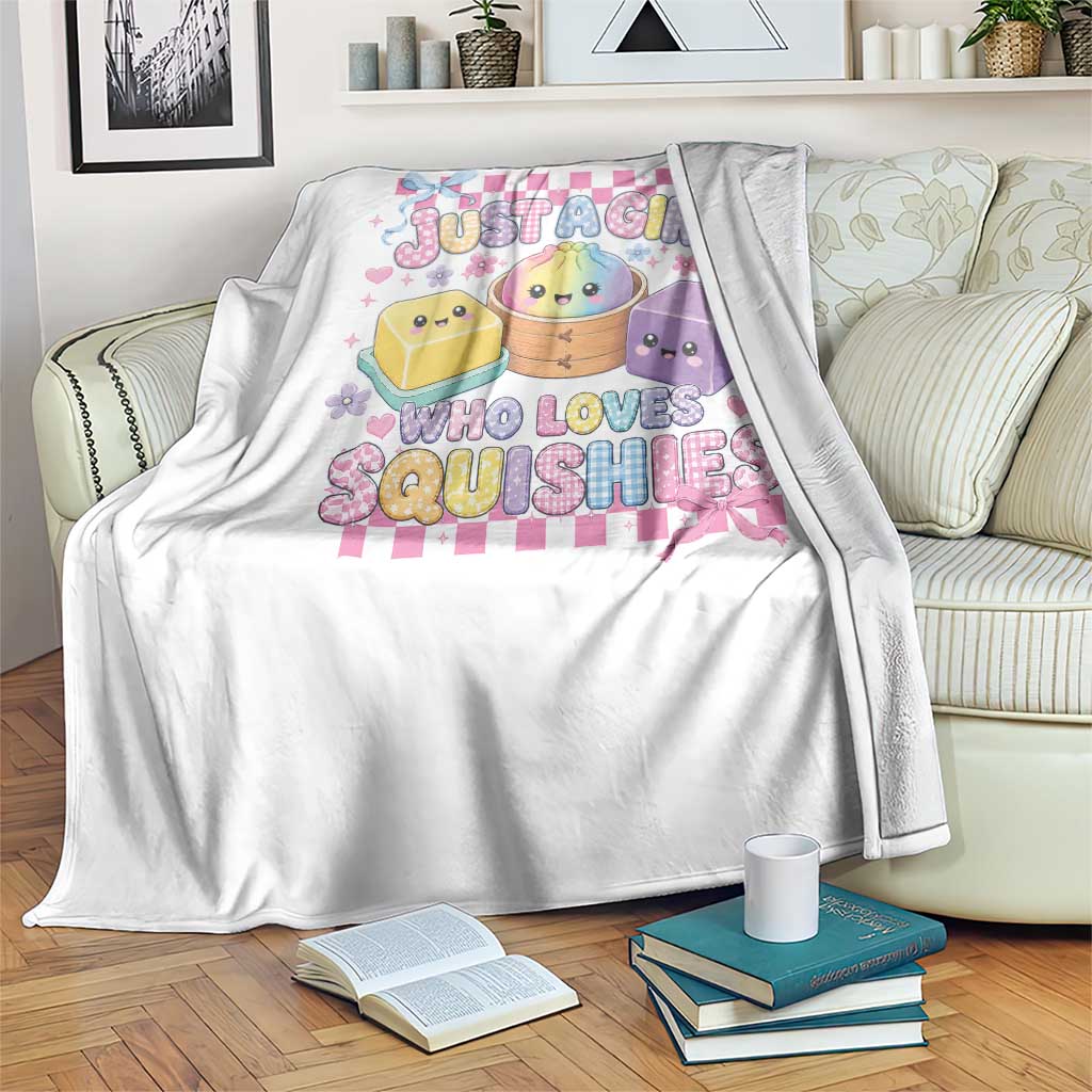 Just A Girl Who Loves Squishies Throw Blanket Cute Kawaii Dumpling Graphic Coquette Bow Girls