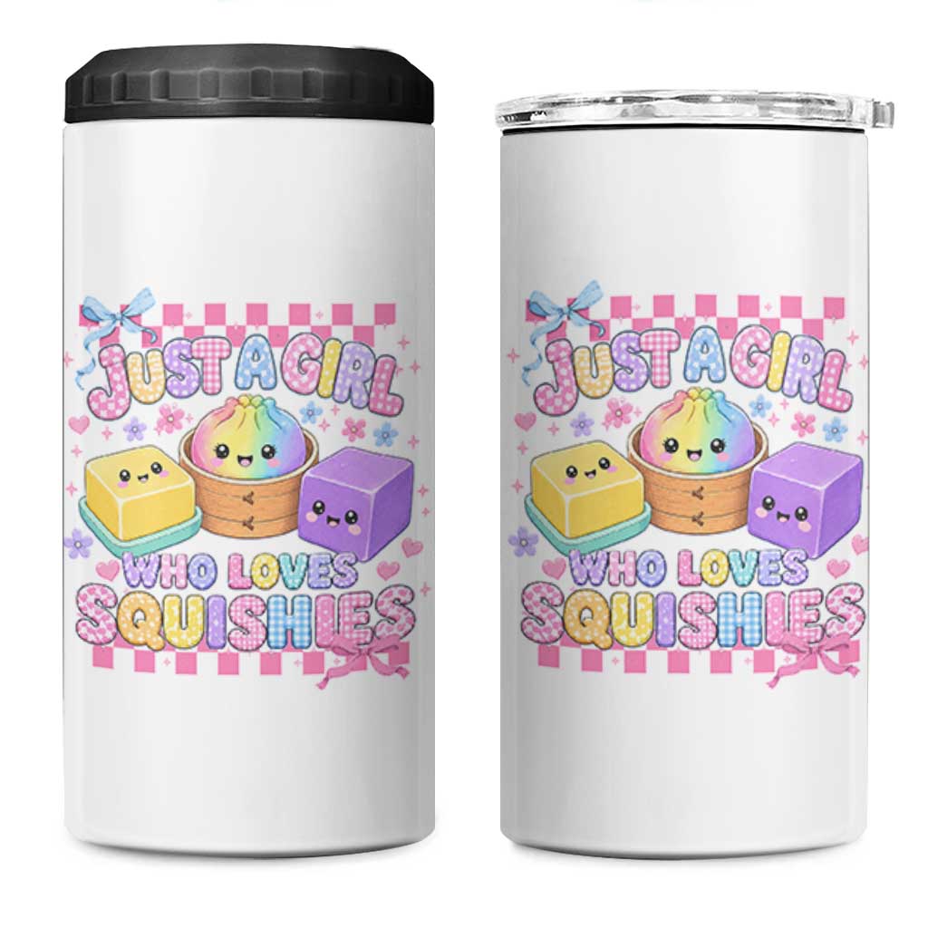 Just A Girl Who Loves Squishies 4 in 1 Can Cooler Tumbler Cute Kawaii Dumpling Graphic Coquette Bow Girls