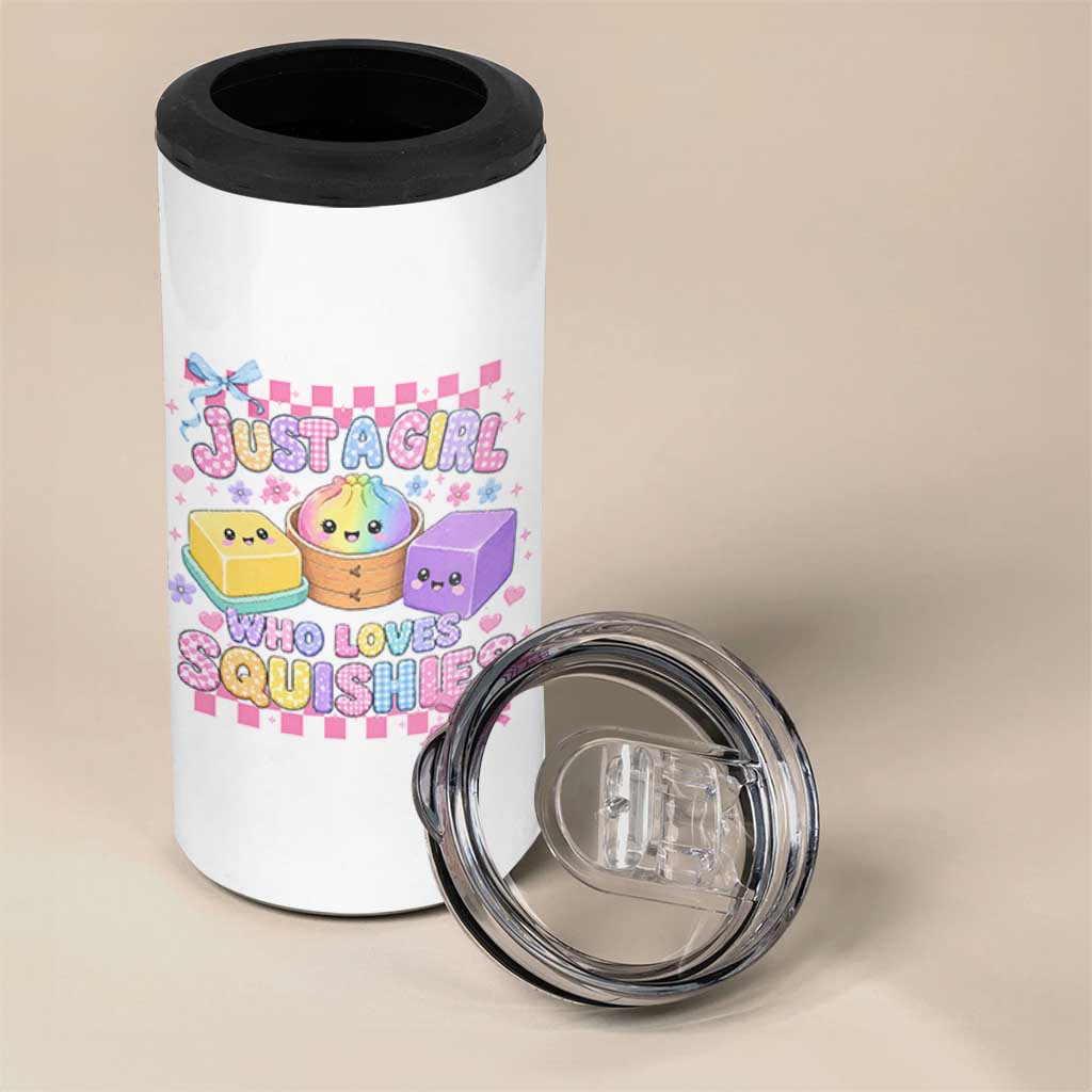 Just A Girl Who Loves Squishies 4 in 1 Can Cooler Tumbler Cute Kawaii Dumpling Graphic Coquette Bow Girls