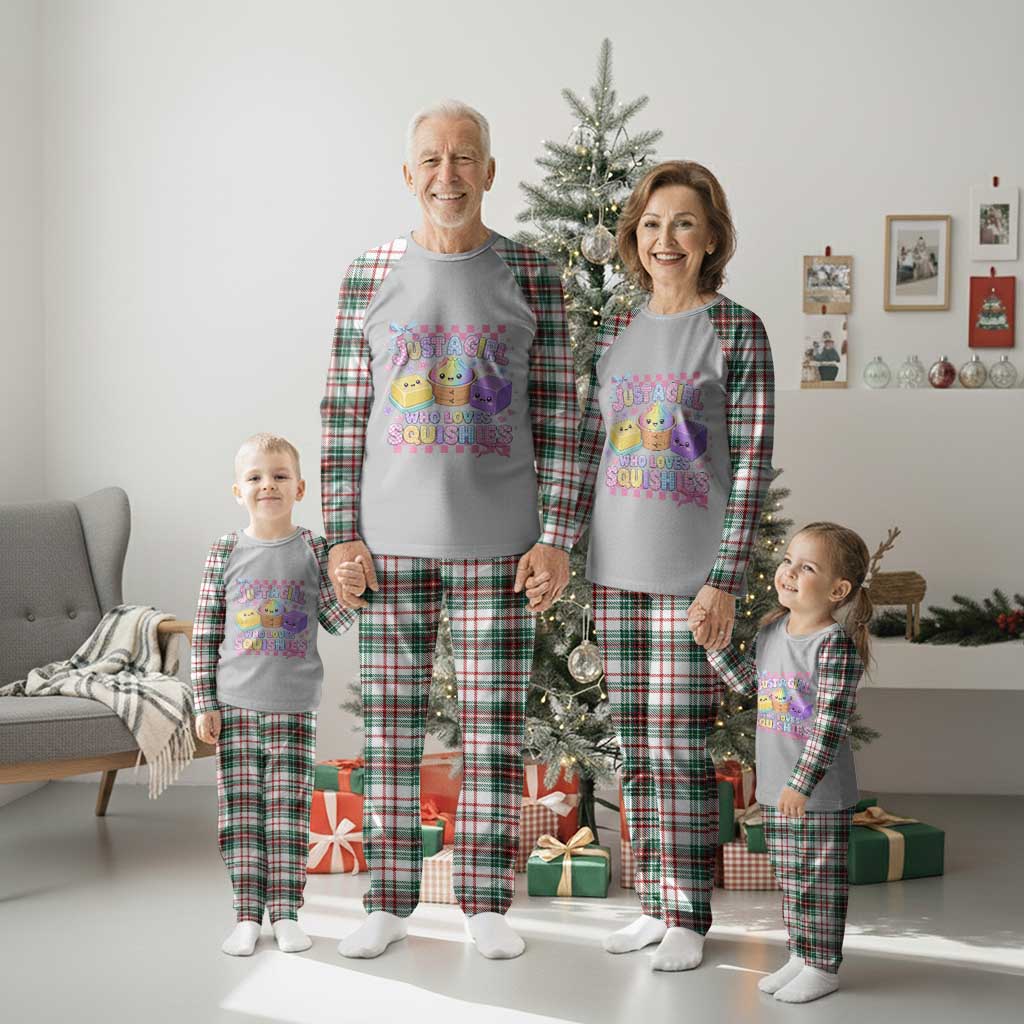 Just A Girl Who Loves Squishies Plaid Pajama Set Cute Kawaii Dumpling Graphic Coquette Bow Girls