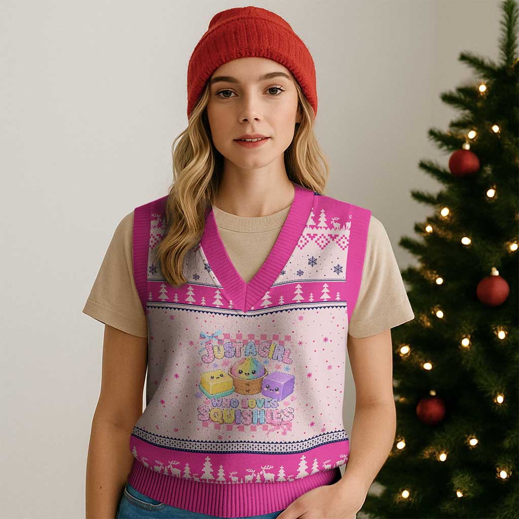Just A Girl Who Loves Squishies V-Neck Knit Sweater Vest Cute Kawaii Dumpling Graphic Coquette Bow Girls