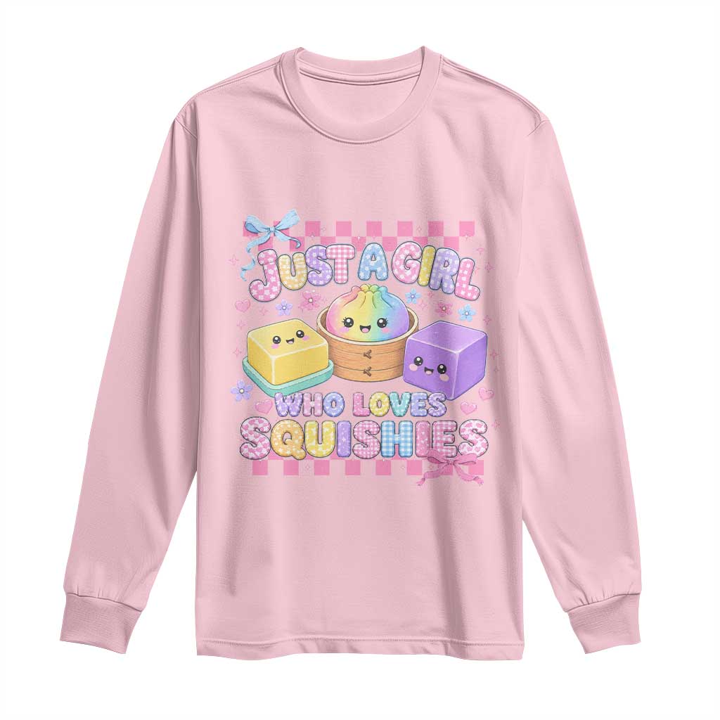Just A Girl Who Loves Squishies Long Sleeve Shirt Cute Kawaii Dumpling Graphic Coquette Bow Girls