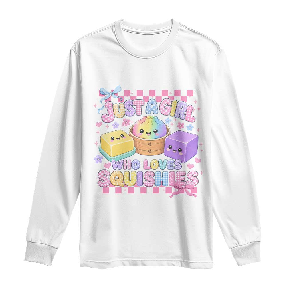 Just A Girl Who Loves Squishies Long Sleeve Shirt Cute Kawaii Dumpling Graphic Coquette Bow Girls