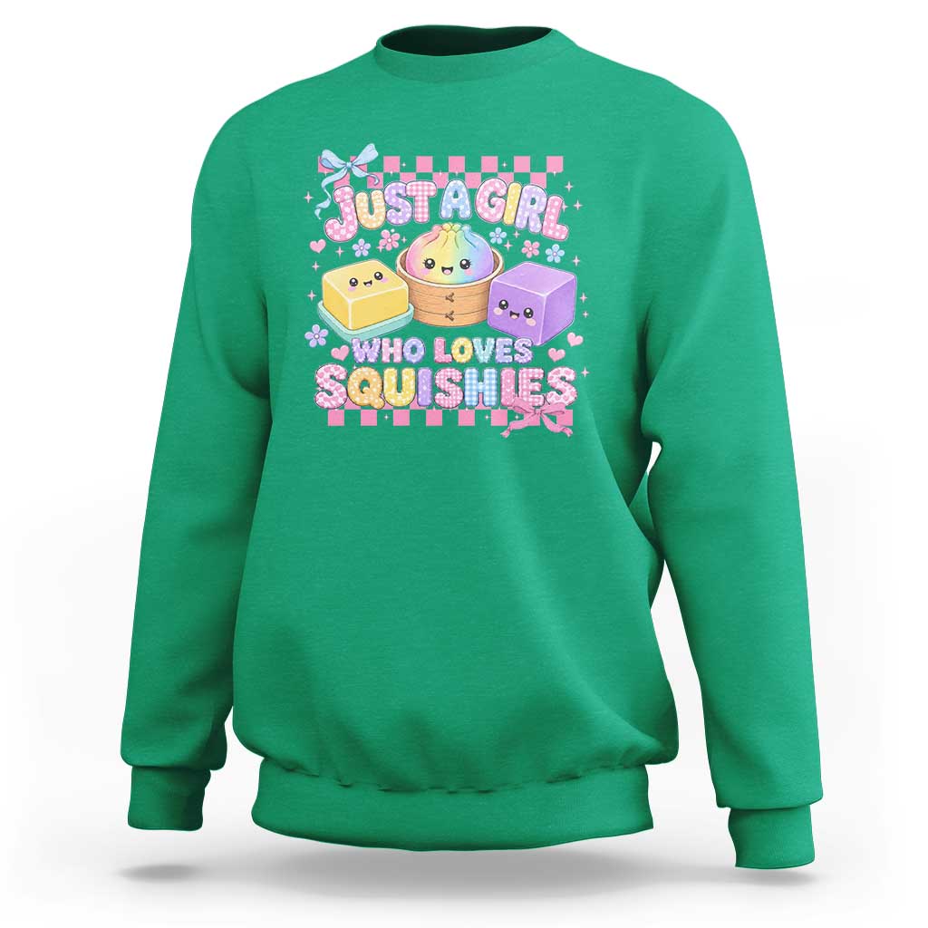Just A Girl Who Loves Squishies Sweatshirt Cute Kawaii Dumpling Graphic Coquette Bow Girls