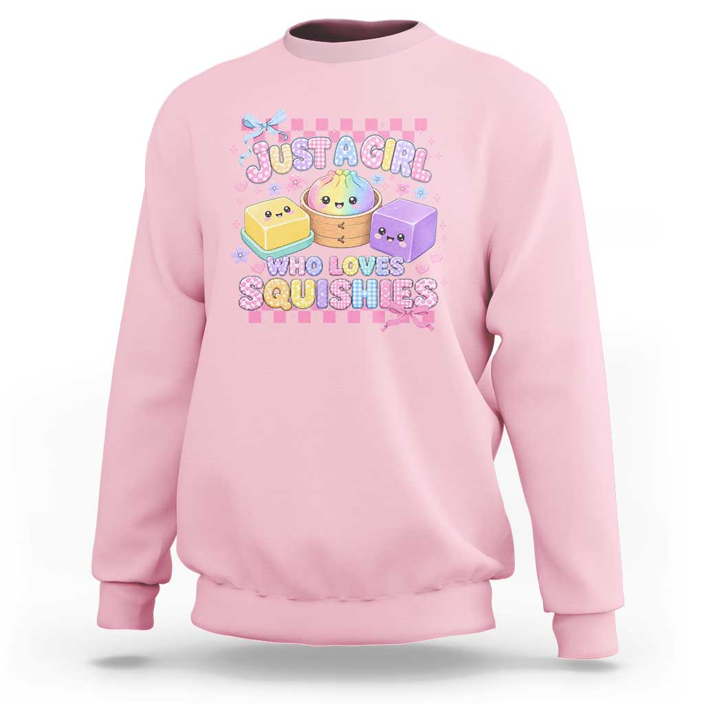 Just A Girl Who Loves Squishies Sweatshirt Cute Kawaii Dumpling Graphic Coquette Bow Girls