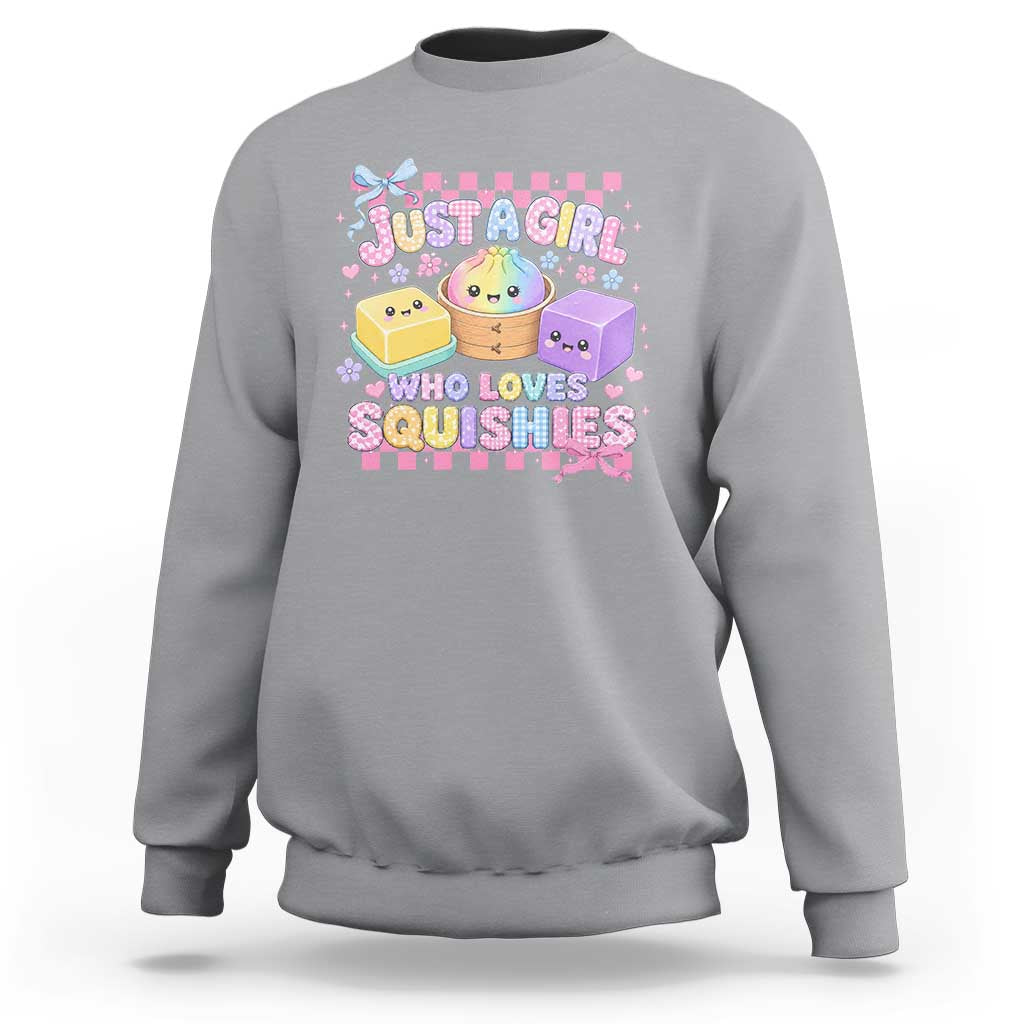 Just A Girl Who Loves Squishies Sweatshirt Cute Kawaii Dumpling Graphic Coquette Bow Girls