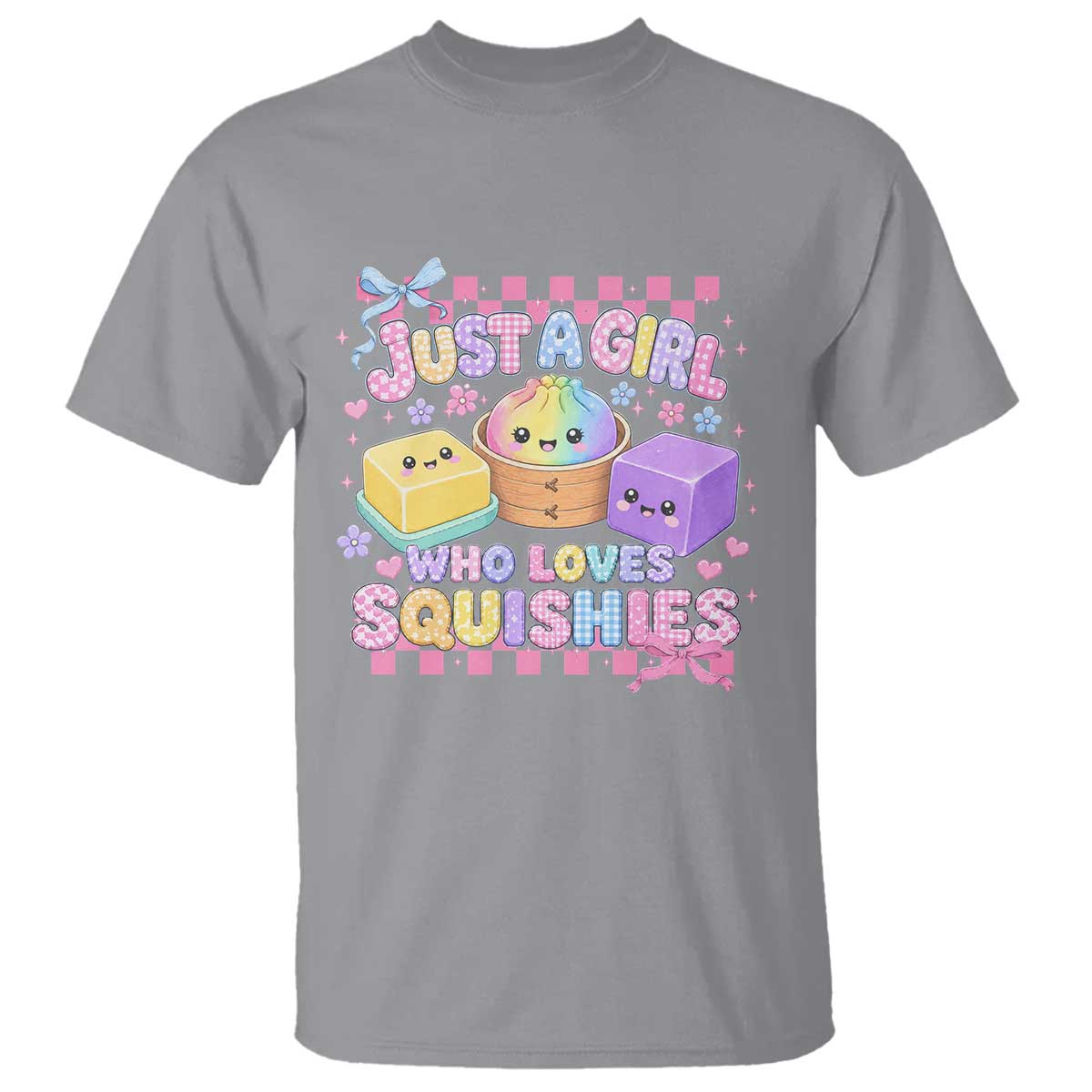 Just A Girl Who Loves Squishies T Shirt Cute Kawaii Dumpling Graphic Coquette Bow Girls