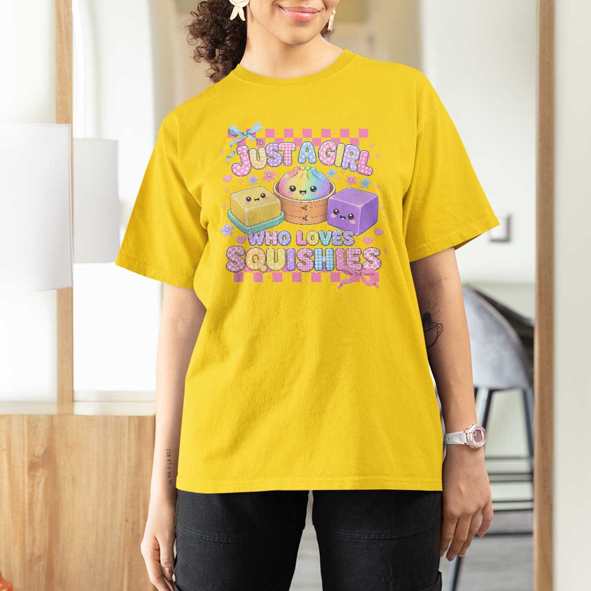 Just A Girl Who Loves Squishies T Shirt For Women Cute Kawaii Dumpling Graphic Coquette Bow Girls