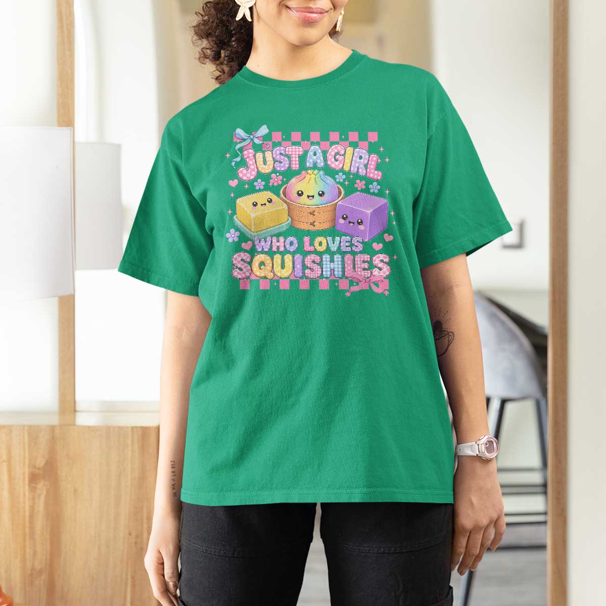 Just A Girl Who Loves Squishies T Shirt For Women Cute Kawaii Dumpling Graphic Coquette Bow Girls