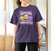 Just A Girl Who Loves Squishies T Shirt For Women Cute Kawaii Dumpling Graphic Coquette Bow Girls