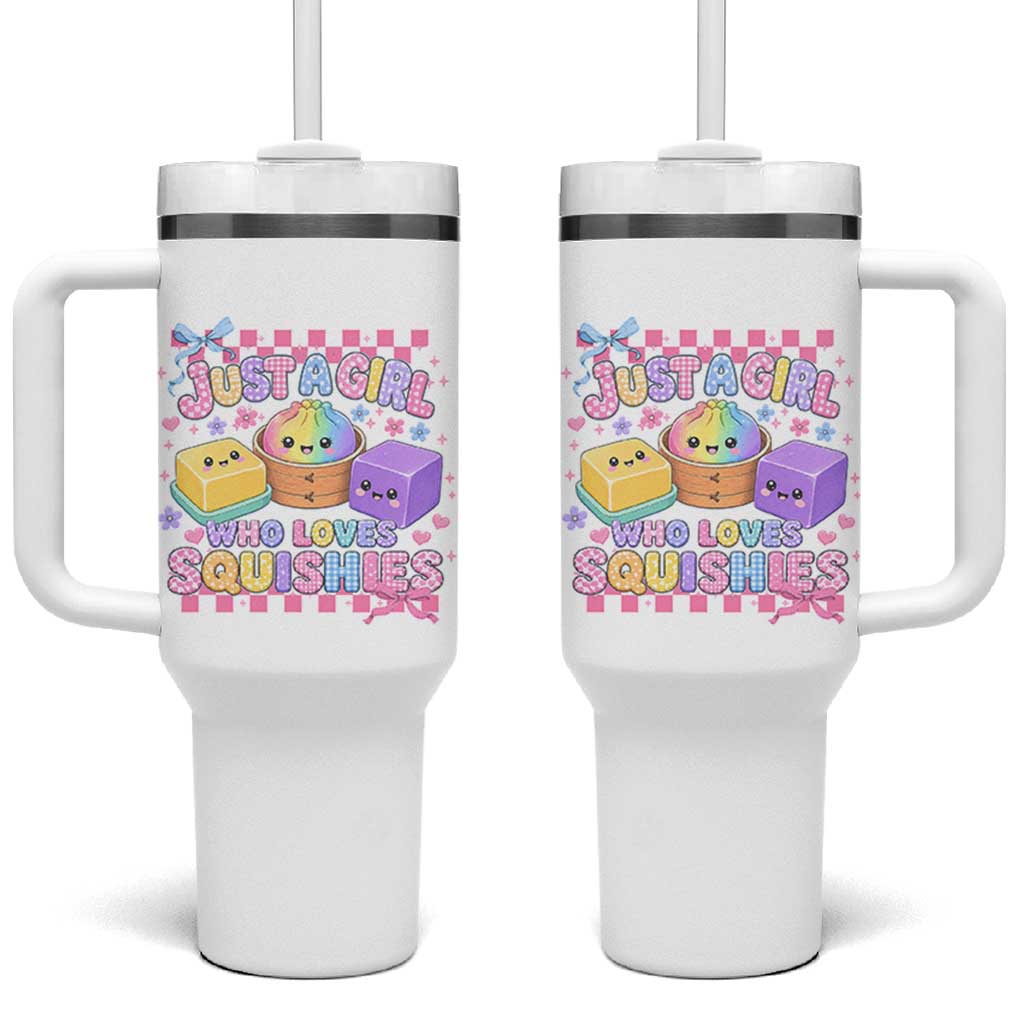 Just A Girl Who Loves Squishies Tumbler With Handle Cute Kawaii Dumpling Graphic Coquette Bow Girls