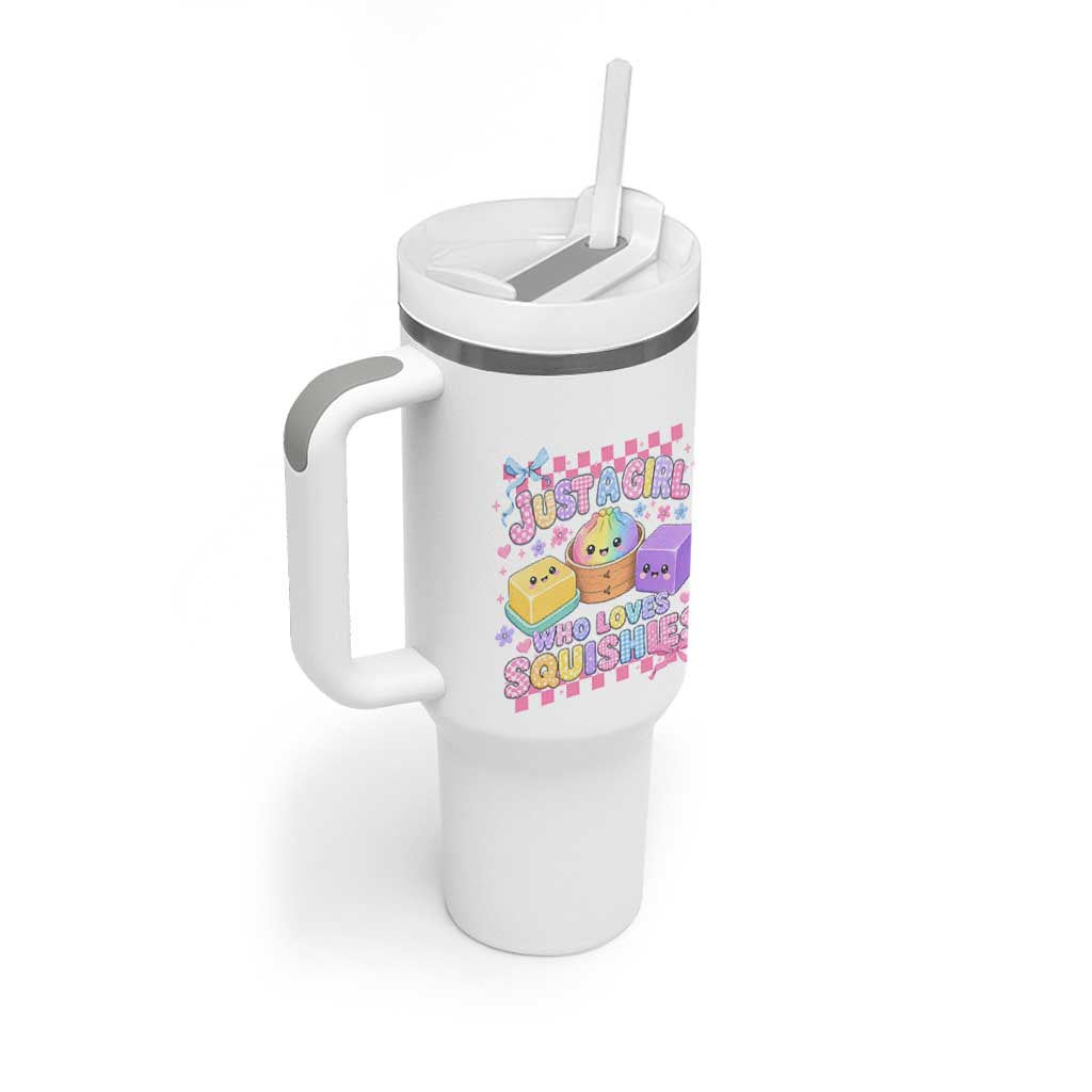 Just A Girl Who Loves Squishies Tumbler With Handle Cute Kawaii Dumpling Graphic Coquette Bow Girls