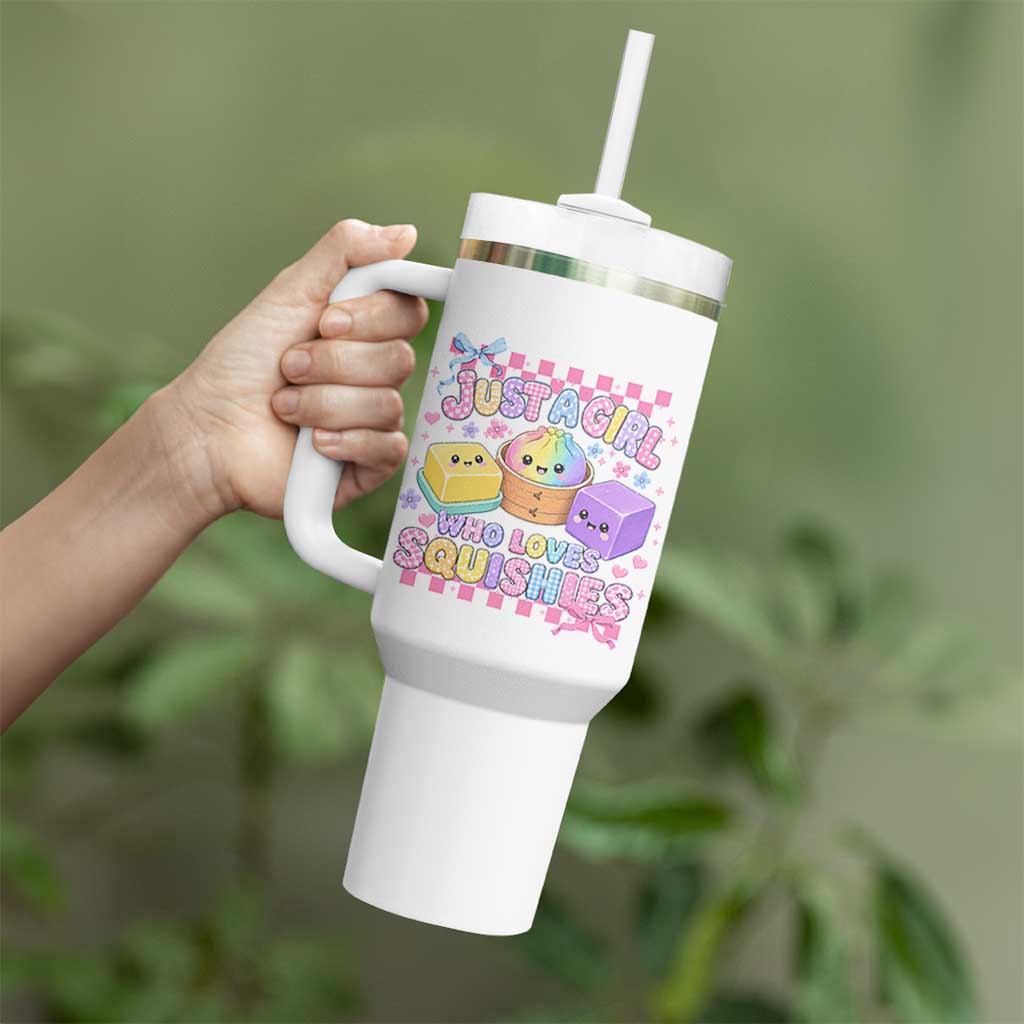 Just A Girl Who Loves Squishies Tumbler With Handle Cute Kawaii Dumpling Graphic Coquette Bow Girls
