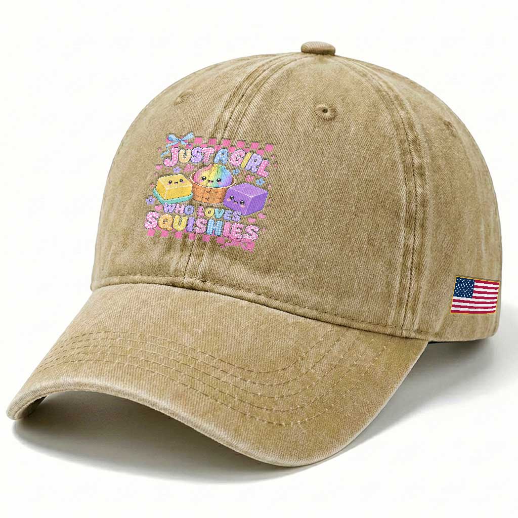 Just A Girl Who Loves Squishies Washed Cotton Baseball Cap Cute Kawaii Dumpling Graphic Coquette Bow Girls