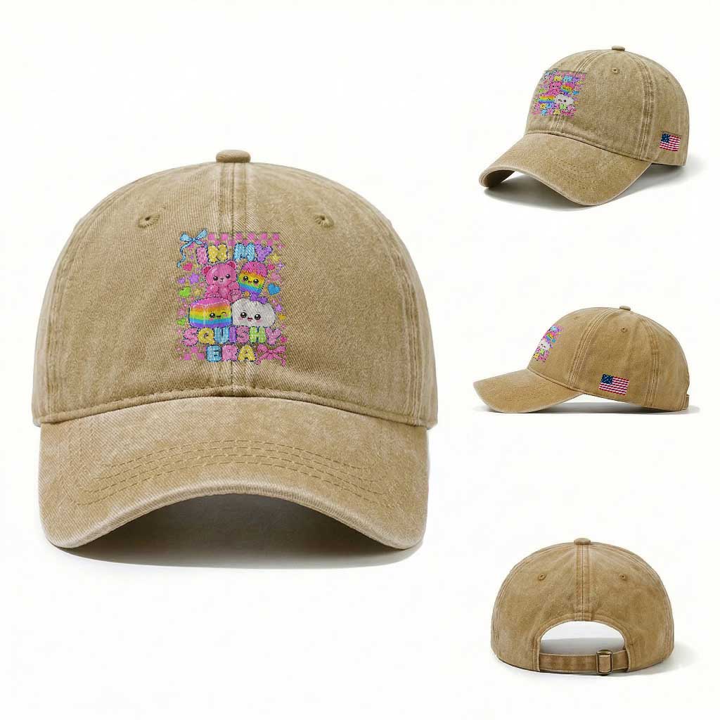 In My Squishy Era Washed Cotton Baseball Cap Cute Kawaii Pastel Dumpling Graphic