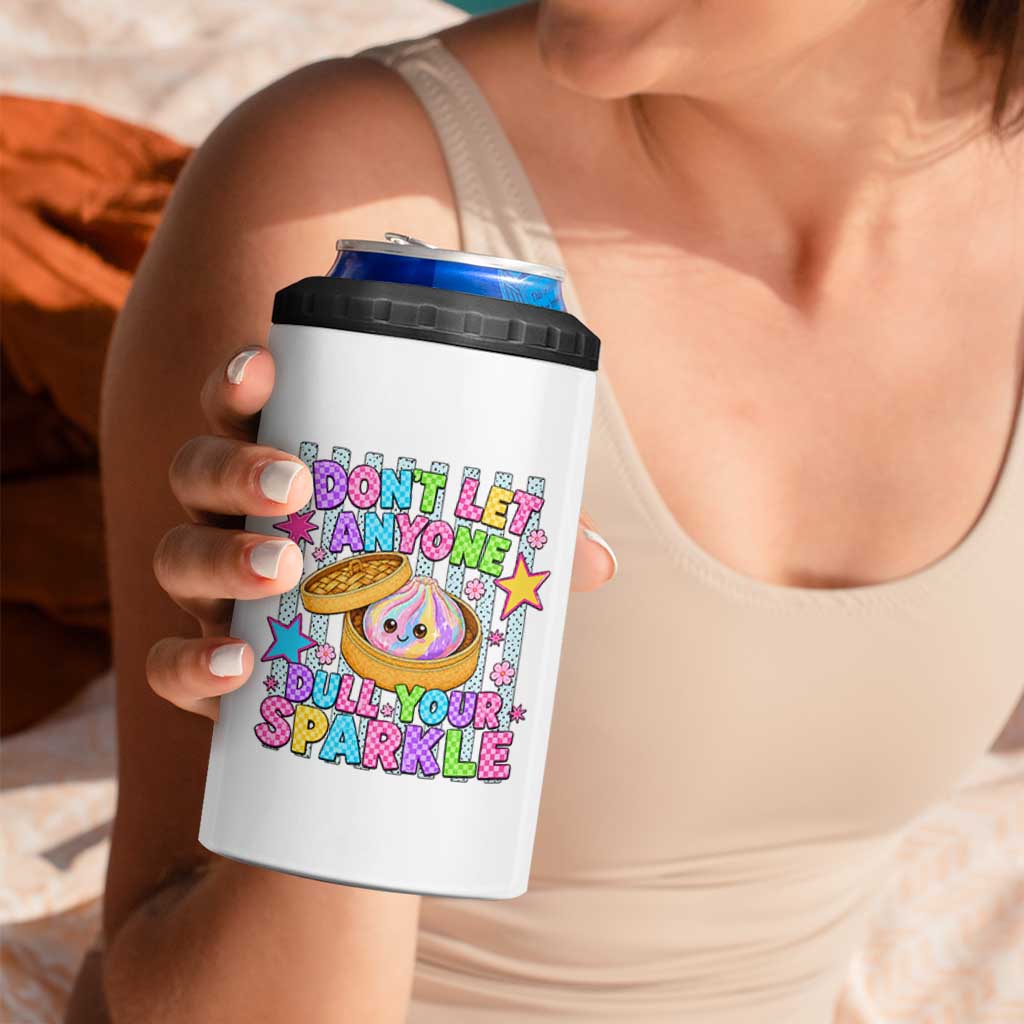 Squishy Lovers 4 in 1 Can Cooler Tumbler Dont Let Anyone Dull Your Sparkle Cute Rainbow Dumpling Graphic