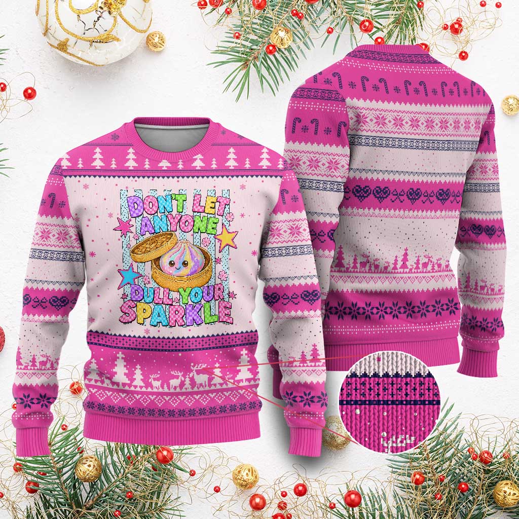 Squishy Lovers Ugly Christmas Sweater Dont Let Anyone Dull Your Sparkle Cute Rainbow Dumpling Graphic
