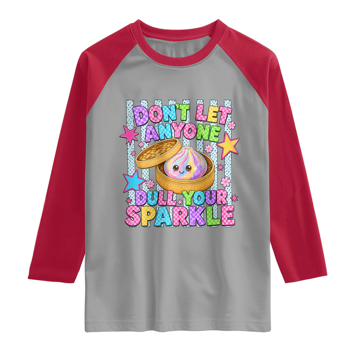 Squishy Lovers Raglan Shirt Dont Let Anyone Dull Your Sparkle Cute Rainbow Dumpling Graphic