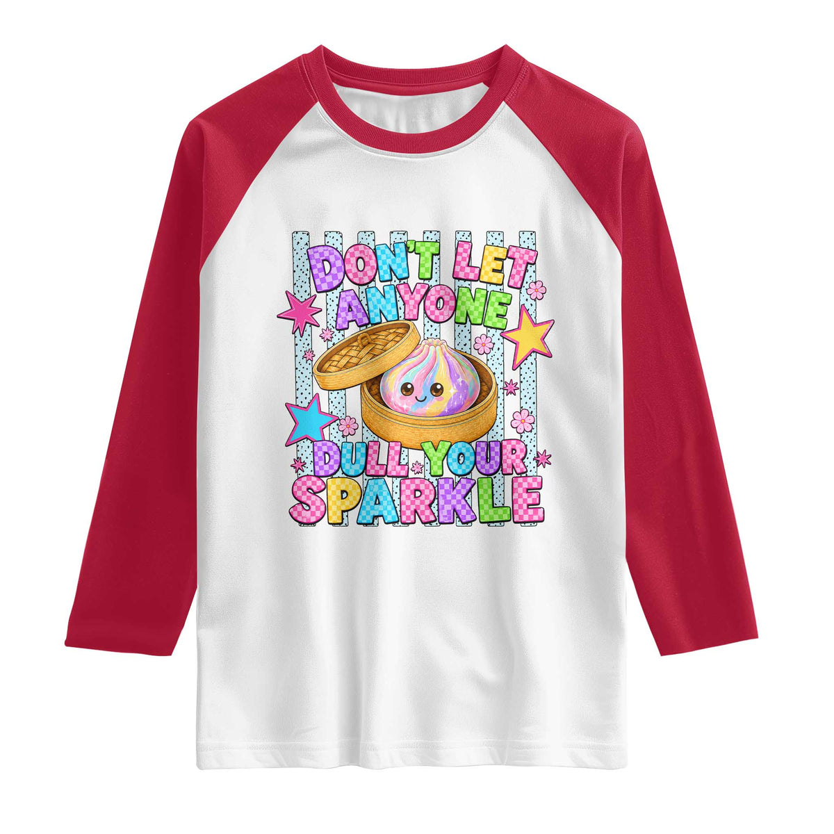 Squishy Lovers Raglan Shirt Dont Let Anyone Dull Your Sparkle Cute Rainbow Dumpling Graphic