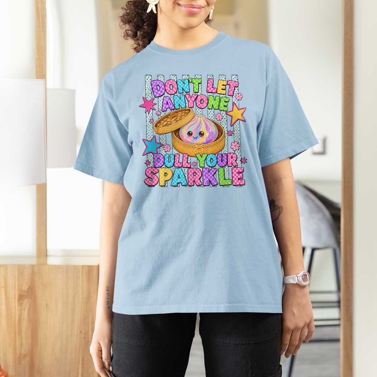 Squishy Lovers T Shirt For Women Dont Let Anyone Dull Your Sparkle Cute Rainbow Dumpling Graphic