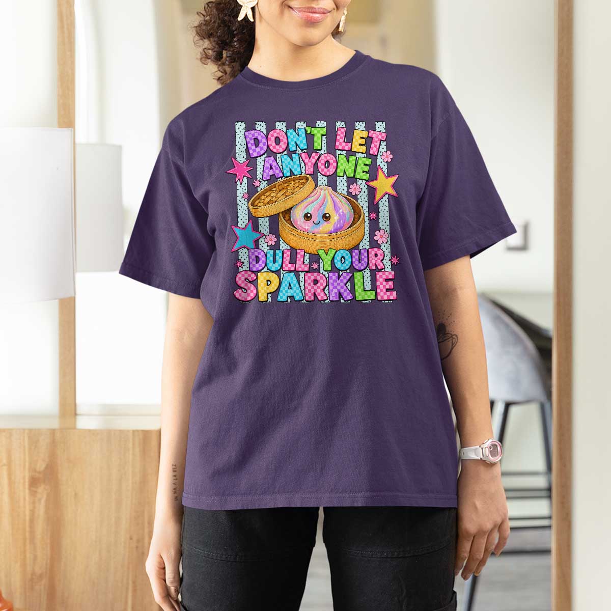 Squishy Lovers T Shirt For Women Dont Let Anyone Dull Your Sparkle Cute Rainbow Dumpling Graphic