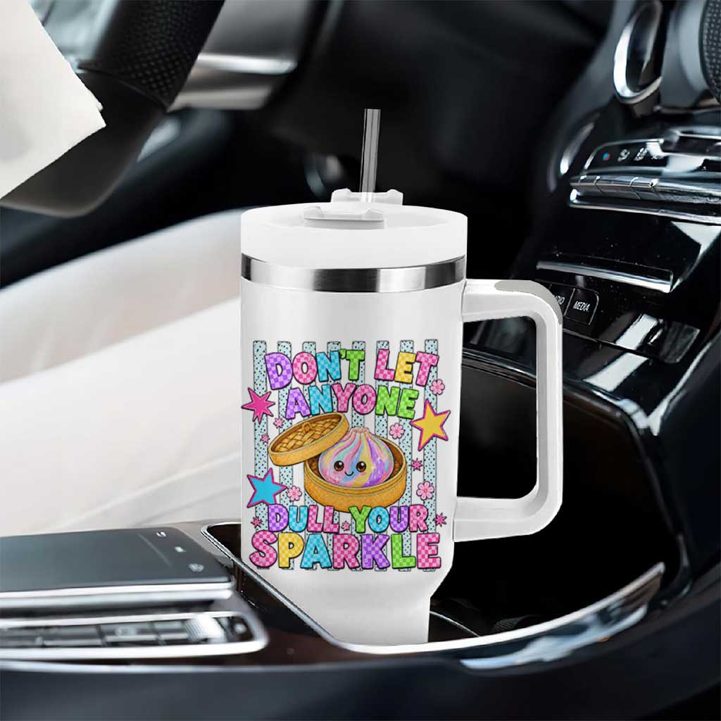 Squishy Lovers Tumbler With Handle Dont Let Anyone Dull Your Sparkle Cute Rainbow Dumpling Graphic